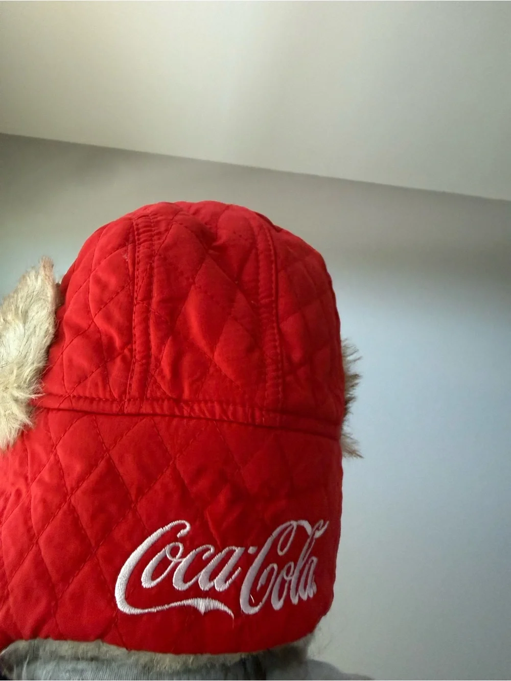 Coca Cola Bright Red Quilted Trapper Hat with Faux Fur Trim
